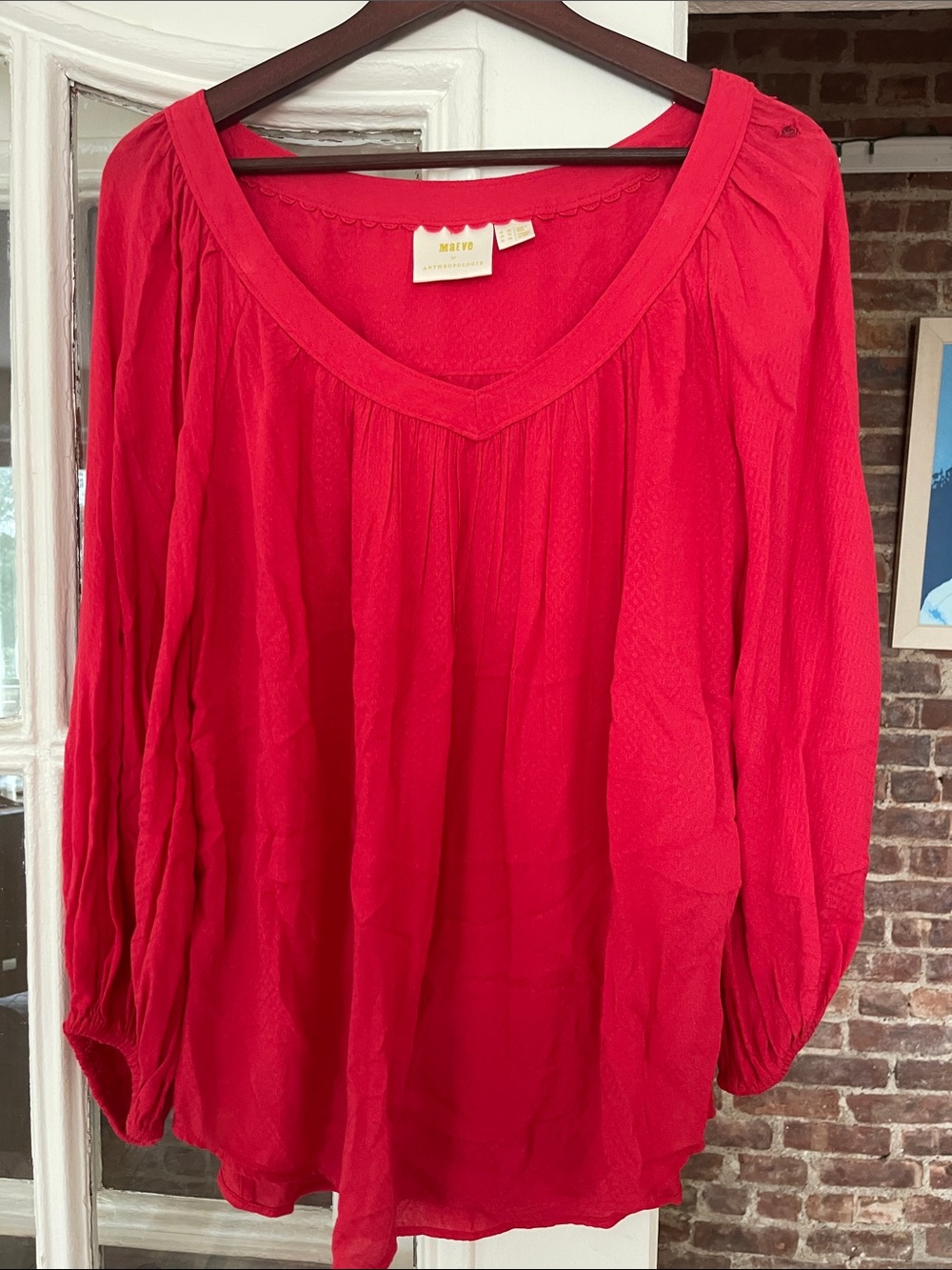 Maeve Vibrant Red V-Neck Peasant Blouse. Soft, flowy and soooo comfortable!